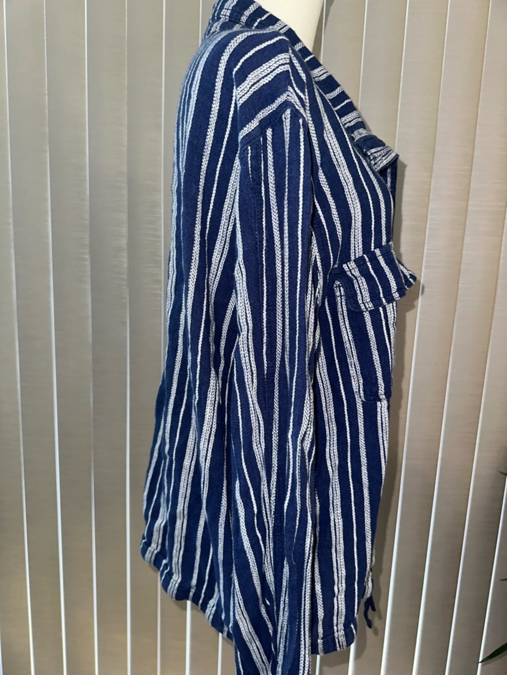 Striped Navy Utility Button-Up Jacket - Picture 7 of 12